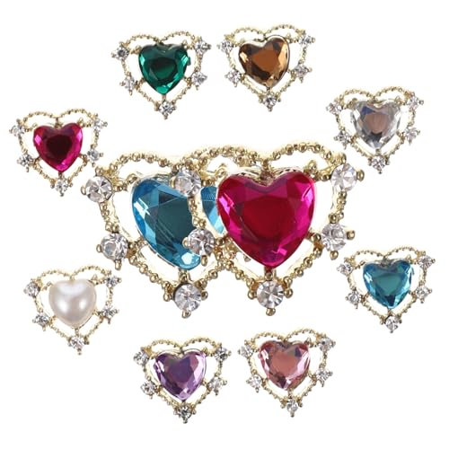 MUCKLILY 10 Stück Teiliges Herz Nail Art Charms Bunte Nageldekorationen DIY Maniküre Schmuck Vielseitige Strasssteine für Natürliche und Künstliche Nägel für Nail Salon und Zufällige Farbe von MUCKLILY