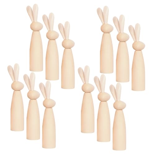MUCKLILY 12 Stück Hasenkopf-holzfigur Hasen-steckfiguren Unbemalte Hasenfigur Kaninchen-skulptur Kaninchen-peg-puppen Steckpuppen Unvollendet Kaninchenfigur Unfertige Hasenpuppen Beige von MUCKLILY