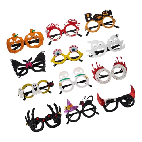 MUCKLILY 12 Stück Teiliges Halloween Partybrillen mit Glitzer Lustige Kunststoff Brillenrahmen in Kürbis- Geist Totenkopf-design Wiederverwendbare Grusel-sonnenbrillen für Erwachsene von MUCKLILY