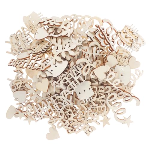 MUCKLILY 150 Stück Geburtstagstortenholzscheiben Kleine Holzausschnitte Unfertige Holzscheiben Holzformen Zum Bemalen Alles Zum Geburtstag Ornamente Hölzern Beige von MUCKLILY