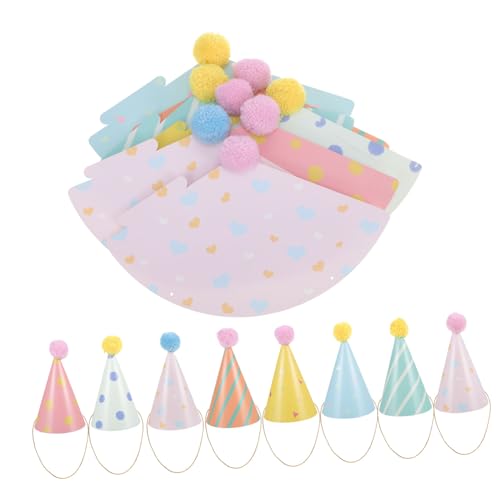 MUCKLILY 16 Stück Teiliges Partyhüte Pompons Bunte Geburtstagskegel aus Papier Komfortabel mit Elastischem Band Vielseitig für Geburtstagsfeiern Karneval und Themenpartys Dekorative von MUCKLILY