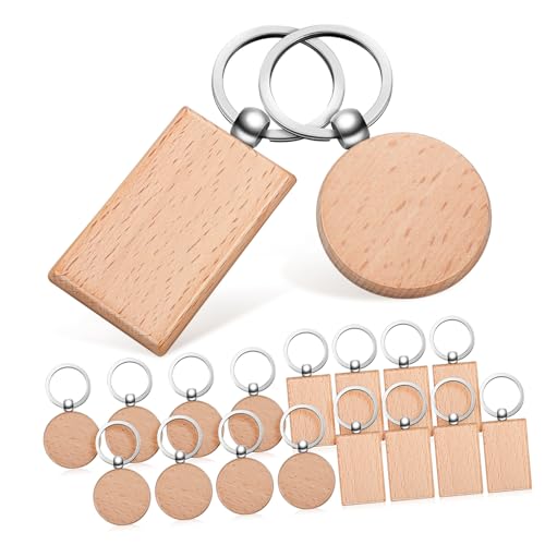 MUCKLILY 18 Stück Teiliges Holz Schlüsselanhänger Blanko für DIY Gravur und Basteln Glatte Oberfläche Vielseitig für Taschen Schlüssel und Dekoration Inklusive Designs in Set von MUCKLILY