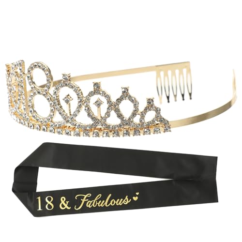 MUCKLILY 1Satz Geburtstagskrone Und Schärpe Set Für Frauen Goldene Tiara Und Schimmernde Schultergurt Dekoration Für Geburtstagsfeiern Auffällige Party Zubehör von MUCKLILY
