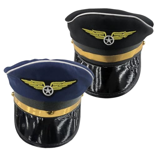 MUCKLILY 2 Stück Cosplay Pilotenmütze Verstellbar Leicht Unisex Party Kostüm Bühnenhut Schwarz für Performance und Rollenspiele von MUCKLILY
