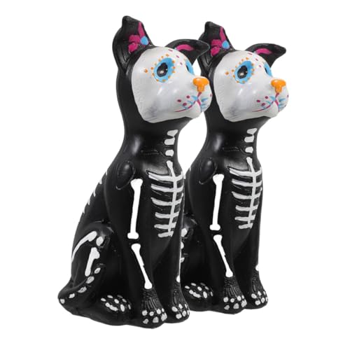 MUCKLILY 2 Stück Halloween Deko Kleine Resin Hundestatue Tag der Toten Thema Stabile Tischdekoration Kinderfreundliche Halloween Spielrequisite Wetterfeste Outdoor Deko von MUCKLILY
