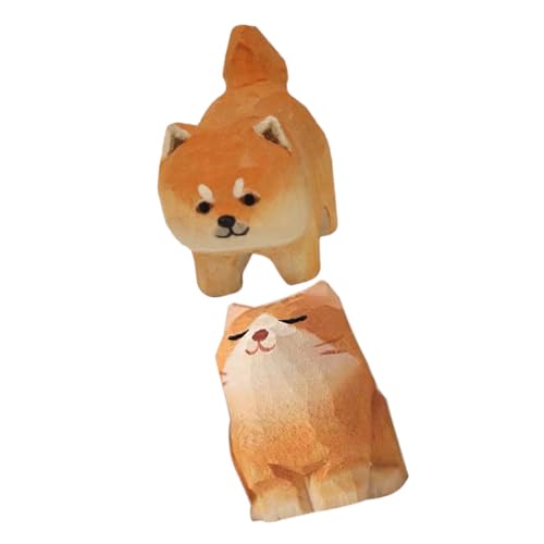 MUCKLILY 2 Stück Handgeschnitzte Holzfigur mit Katze und Hund Niedliche Tischdekoration aus Holz Kreative Tierornamente für Auto Zuhause Büro Katzenliebhaber MUCKLILY 2 Stück Handgeschnitzte Holzfigur mit Katze und Hund Niedliche Tischdekoration aus Holz Kreative Tierornamente für Auto Zuhause Büro Katzenliebhaber von MUCKLILY