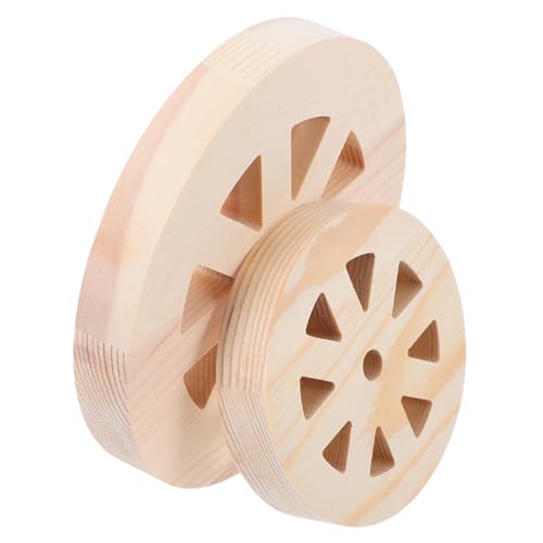 MUCKLILY 2 Stück Holzrad Wanddekoration Holzornamente Holzverzierungsrohlinge Holzrad-Hängedekoration Kreisornamente aus Holz zum Basteln Holzräder Holzkreise für Handwerk hölzern Beige von MUCKLILY