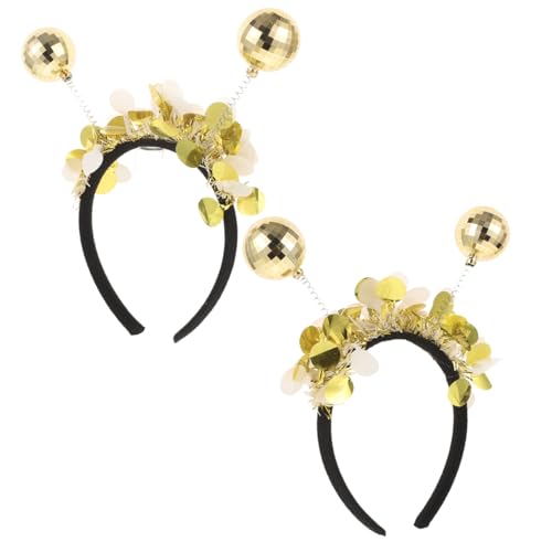 MUCKLILY 2 Stück Teiliges Goldfarbenes Disco Kugel Haarband Party Haarreif für Cosplay Karneval Bühnenauftritt Festliche Dekoration Mädchen Damen Accessoire von MUCKLILY