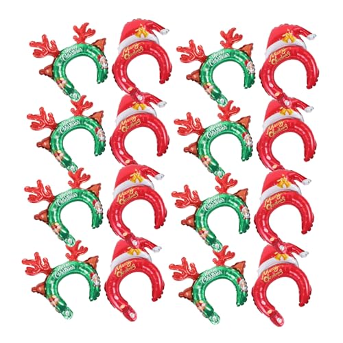 MUCKLILY 20 Stück Teiliges Aufblasbares Party-stirnband aus Aluminiumfolie Weihnachts-haarreif mit Weihnachtsmützen und Rentier-geweihen Lustige Haar-dekoration für Erwachsene Festlicher von MUCKLILY