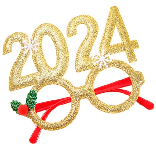 MUCKLILY 2024 Weihnachten Glitzerbrille 2024 Lustiges Kostüm Weihnachtsbrille Weihnachtsfeier Brillengestell Foto Requisiten Neuheit Sonnenbrille Weihnachten Neujahr Partygeschenk Golden von MUCKLILY