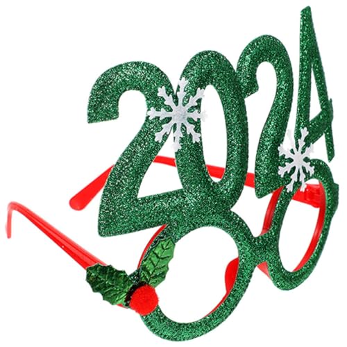 MUCKLILY 2024 Weihnachten Glitzerbrille 2024 Lustiges Kostüm Weihnachtsbrille Weihnachtsfeier Brillengestell Foto Requisiten Neuheit Sonnenbrille Weihnachten Neujahr Partygeschenk Grün von MUCKLILY