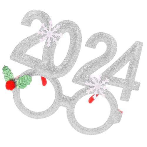 MUCKLILY 2024 Weihnachts-Glitzerbrille 2024 Lustiges Kostüm Weihnachtsbrille Weihnachtsparty-Brillenrahmen Foto-Requisiten Neuheit Sonnenbrille Weihnachten Neujahr Partygeschenk Silber von MUCKLILY