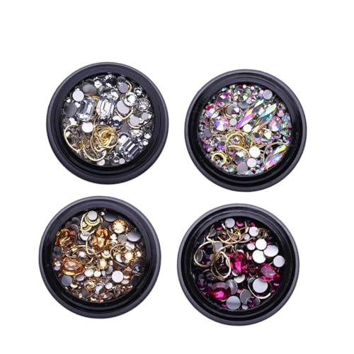 MUCKLILY 4 Boxen Goldene Nail Studs Metall Nieten Mond Herz Formen Strasssteine Nagelkunst Dekoration DIY Nail Decals Stickers Rhinestones Art von MUCKLILY