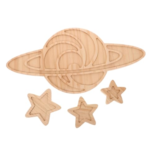 MUCKLILY 4 Stück Sonnensystem Planetenschiff Holzsterne Dekorationen Holzformen Holzsterne Zum Basteln Mondlampe Handwerk Holz Metallsterne Zum Basteln Sternrand Für Pinnwände Beige Hölzern von MUCKLILY
