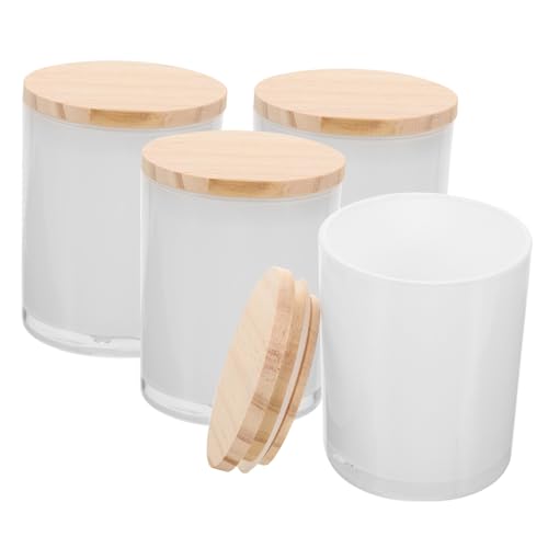 MUCKLILY 4 Stück Teiliges Glas-kerzengläser mit Holzdeckel Hitzebeständige Kleine Kerzengläser für DIY Kerzenherstellung und Stilvolle Tischdekoration bei Feierlichkeiten von MUCKLILY