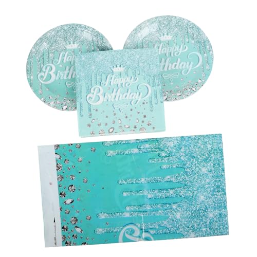 MUCKLILY 41 Stück Geburtstagsparty liefert Geburtstags-Geschirr-Kit Geschirr aus Papier Glitzerdessertplatten Geburtstagsfeier Pappteller Partygeschirr Polyester Light Green von MUCKLILY