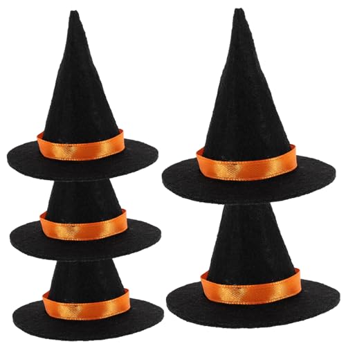 MUCKLILY 5 Stück Teiliges Miniatur Hexenhut Halloween Weinflaschen Dekoration Kleine Schwarze Hexenhüte für Party Mini Hut Basteln Festliche Flaschenverschlüsse für Halloween Feier von MUCKLILY