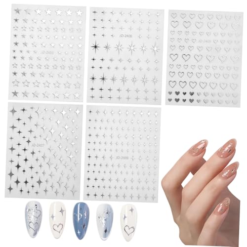 MUCKLILY 5Blätter Selbstklebende Nagelaufkleber mit Silbernen Sternen und Herzen Winzige Nail Art Sticker für DIY Maniküre Design Einfache Anwendung und Starke Haftung MUCKLILY 5Blätter Selbstklebende Nagelaufkleber mit Silbernen Sternen und Herzen Winzige Nail Art Sticker für DIY Maniküre Design Einfache Anwendung und Starke Haftung von MUCKLILY