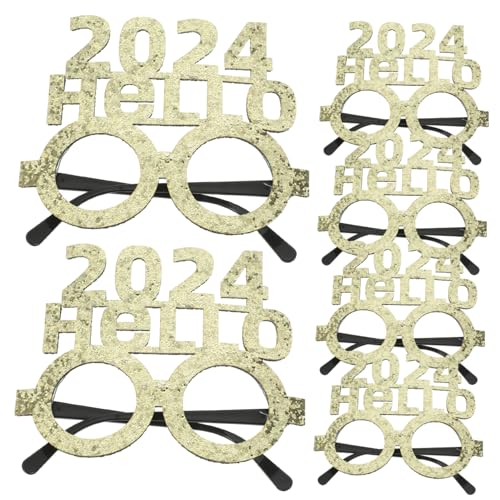 MUCKLILY 6 Stück 2024 Neujahrsbrille 2024 Tanzbrille Frohes Neues Jahr Brillen 2024 Brillengestell Partybrille 2024 Brillen-foto-requisiten Neujahr Kopfschmuck Gläser Plastik Zubehör von MUCKLILY