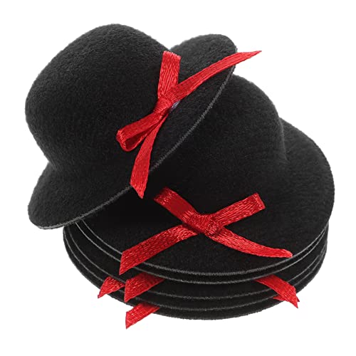 MUCKLILY 6 Stück Miniatur Puppenhüte mit Schleife Schwarze Kleine Bastelhüte aus Stabilem Material Leichte Mini Hüte für DIY Puppenfotografie Cosplay und Kreative Dekorationen von MUCKLILY
