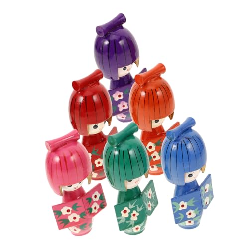 MUCKLILY 6 Stück Teiliges Japanischer Kimono Puppen Handgefertigte Traditionelle Holzfiguren mit Einzigartiger Dekoration für Zuhause und MUCKLILY 6 Stück Teiliges Japanischer Kimono Puppen Handgefertigte Traditionelle Holzfiguren mit Einzigartiger Dekoration für Zuhause und von MUCKLILY