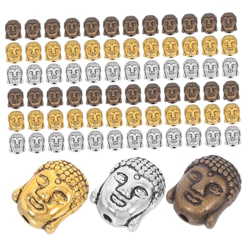 MUCKLILY 60 Stück Double-sided Buddha Head Perlen Tibetische Legierung Schmuckperlen Für DIY Armbänder Schlüsselanhänger Basteln Silber Gold Bronze von MUCKLILY