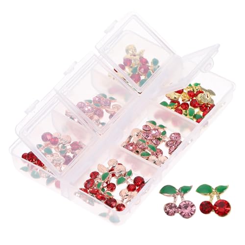 MUCKLILY 60 Stück Teiliges Nagel Strasssteine mit Roten Kirschen Nail Charms für DIY Nageldesign Leichte Nageldekorationen Funkelnde Schmucksteine für Modische Frauen von MUCKLILY