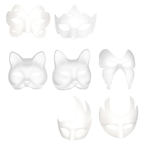 MUCKLILY 7 Weiße Tiermasken Zum Selbermachen Aus Zellstoff Leere Masken Handbemalte Halbmasken Schlichte Maskerademasken Verschiedene Tiermasken Für Kinder Zum Dekorieren Von von MUCKLILY