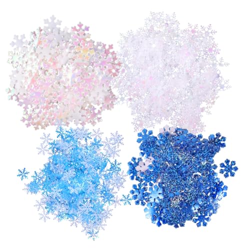 MUCKLILY 700 Stück Schneeflocken Konfetti Buntes Streudeko Mix Weiß Blau Kunststoff Weihnachtsdeko für Hochzeit Party Festival Tischdekoration von MUCKLILY