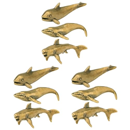 MUCKLILY 9 STK Hai-Ornament Aus Messing Rustikal Delphin Statue Bücherregal Tier Figuren Geschenk Tierfiguren Mini Skulptur Meerestiere Messing Ornament Büro Modellieren Kupferverzierungen von MUCKLILY