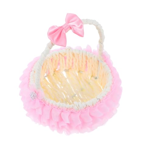 MUCKLILY Blumenkorb zur Hochzeit geflochtene Blumenkörbe Körbe mit Griff romantischer Hochzeitskorb Korb mit Griffen Blumenkörbe für die Hochzeit Gewebter Korb Eisen Rosa von MUCKLILY
