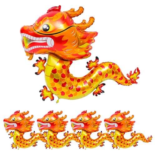 MUCKLILY 5st Chinesischer Drachenballon Ballonornamente Für Das Neue Jahr 2024 Chinesisches Fengshui-dekor Statue Spielzeug Aluminiumform Chinesisches Tierkreiszeichen Rot 3d von MUCKLILY
