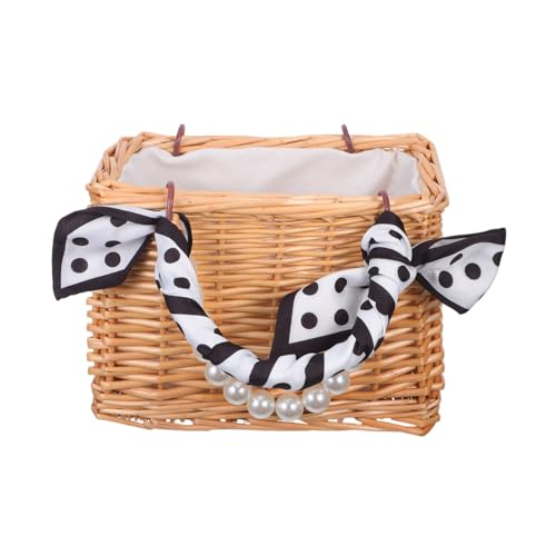 MUCKLILY Handgewebter Rattan-blumenkorb mit Faux-perlen-Griff Kleines Offenes Design Vielseitige Tragetasche für Hochzeit Garten Picknick und Wohnraumdekor von MUCKLILY