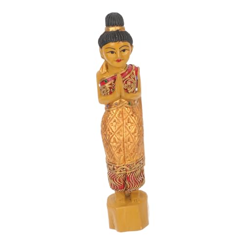 MUCKLILY Holzfigur Holzschnitzerei Thailand Stil Figur Skulptur Goldfarbene Holzkunst Dekoration Innenbereich Kunstvolles Design Stabile Verarbeitung von MUCKLILY