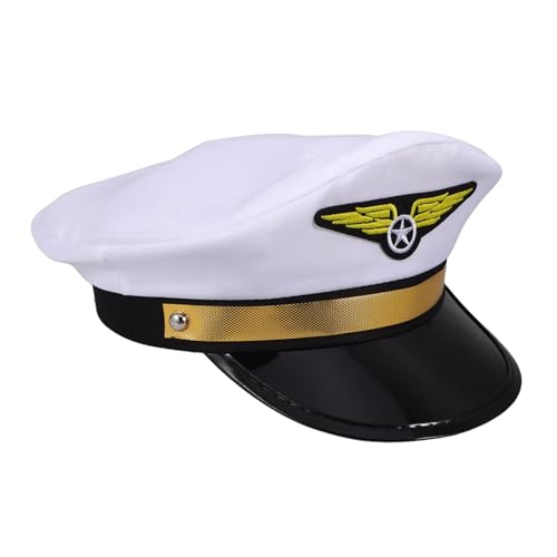 MUCKLILY Pilotenmütze Pilotkappe Pilotenkostüm Pilotenhüte für Damen Halloween-Mütze mit Airline- Kampfpilotenhut Halloween-Fluglinienpilotenhut Maskerade-Pilotenhut Plastik Weiß von MUCKLILY