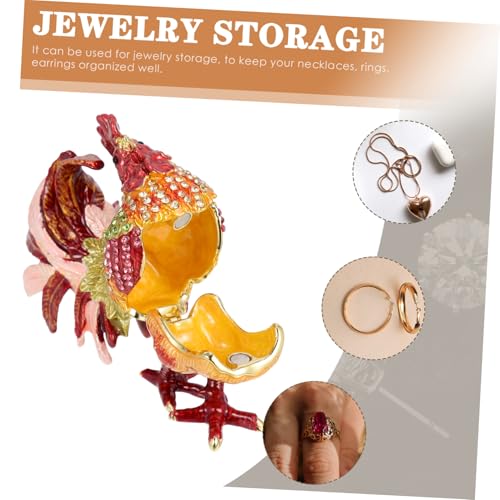 MUCKLILY Rote Schmuckschatulle mit Hahnenfigur Handbemalte Zodiak Schmuckbox Schmuckaufbewahrung für Ringe Ohrringe und Ketten Dekoratives Schmuckkästchen für Schminktisch Geschenkidee von MUCKLILY