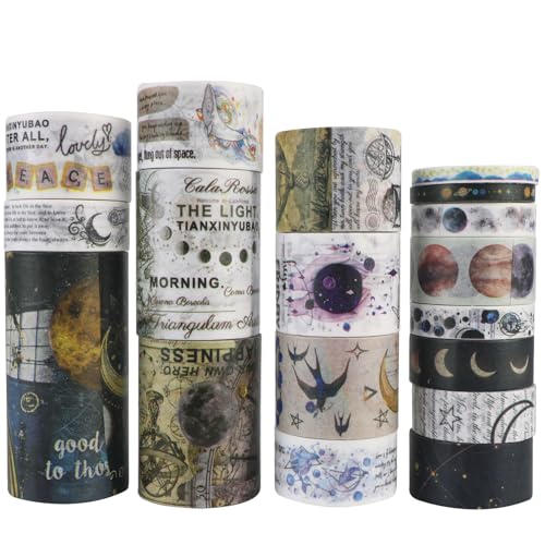 Vintage Retro Washi Tape Set,18 Rollen bunte Klebebänder im Retro-Stil für Scrapbooking, Bullet Journaling, Dekoration und mehr,2m pro Rolle für Kinder, DIY-Projekte und Geschenkverpackungen(Planet) Vintage Retro Washi Tape Set,18 Rollen bunte Klebebänder im Retro-Stil für Scrapbooking, Bullet Journaling, Dekoration und mehr,2m pro Rolle für Kinder, DIY-Projekte und Geschenkverpackungen(Planet) von MUCOOS