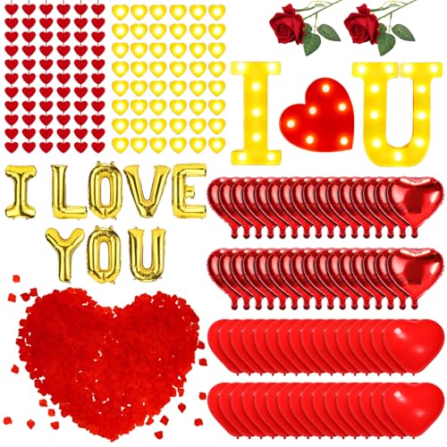 Happy Anniversary Valentines Day Decorations, Romantic Special Night Decorations for Room Bedroom Decor,Rose Petals and Candles Set,I Love You,Sign Lights and Balloons,Felt Heart Strings Foil Balloons Happy Anniversary Valentines Day Decorations, Romantic Special Night Decorations for Room Bedroom Decor,Rose Petals and Candles Set,I Love You,Sign Lights and Balloons,Felt Heart Strings Foil Balloons von MUDEREK