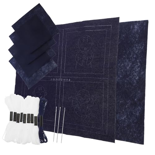 MUELODSIC 1 Satz Stickmaterialpaket Untersetzer Mit Mönchsstickerei Stickerei-starter-kit Diy Mönch-untersetzer-set Sticksets Lustig Diy Sashiko-untersetzer Sashiko-untersetzer Blau Stoff von MUELODSIC
