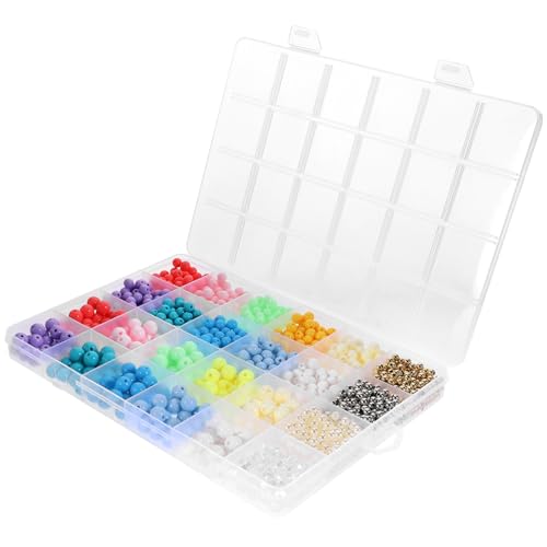 MUELODSIC 1 Schachtel Acrylperlen im Fächer Box für DIY Schmuck Armbänder Bastelarbeiten Runde Strapazierfähige Bastelperlen Acryl für Kreative Projekte von MUELODSIC