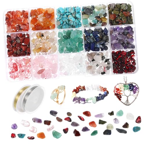 MUELODSIC 1 Schachtel DIY Schmuckperlen Set Naturstein Farben Unregelmäßige Edelsteinperlen mit Bohrlöchern und Kupferdrähten für Armband und Schmuckherstellung MUELODSIC 1 Schachtel DIY Schmuckperlen Set Naturstein Farben Unregelmäßige Edelsteinperlen mit Bohrlöchern und Kupferdrähten für Armband und Schmuckherstellung von MUELODSIC