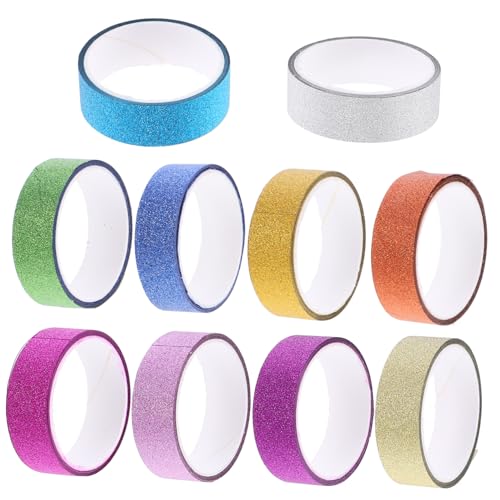 MUELODSIC 10 Rollen Bunte Glitter Washi Tape Dekoratives DIY Klebeband Selbstklebend Leicht Abreißbar für Scrapbooking Planer Bastelmaterial Vielseitig für Notizbücher und von MUELODSIC