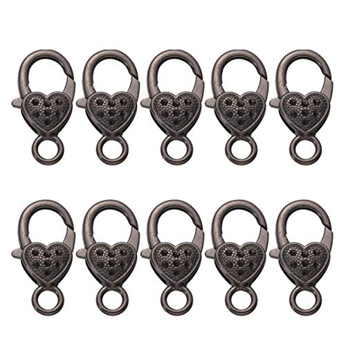 MUELODSIC 10 Stück Herzförmiger Lobster Claw Clasp Vintage Stil Leichtes Zubehör für DIY Schmuck Taschen und Armbänder Hochwertige Schwarz von MUELODSIC
