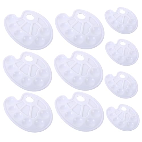 MUELODSIC 10 Stück Palette Weiß Pigment Platte Handwerk Teller Lieferungen Kunst Emaille Tabletts Farbtablett Farbwannen lose Maltablett Farbmischtablett zum Malen Farbhalterschale Plastik von MUELODSIC
