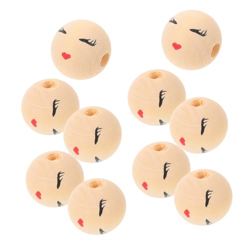 MUELODSIC 10 Stück Runde Holzperlen-Accessoires Perlen Abstandsperlen Holzperlen Masse perlen dekoration selber machen Holzperlen zum Basteln mit Löchern Lächeln Perlen Perlenkugel Beige von MUELODSIC