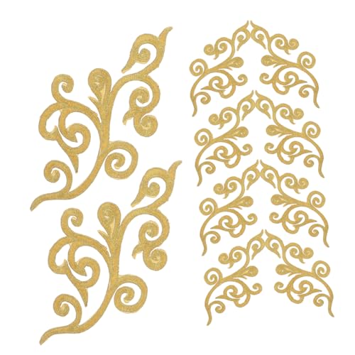 MUELODSIC 10 Stück Stickereien Mit Rückseitenkleber Blumenstickereien Goldfarbene Bestickte Applikationen Blätter Ranken Metallischer Spitzenbesatz Zum Aufbügeln Spitzenapplikation von MUELODSIC