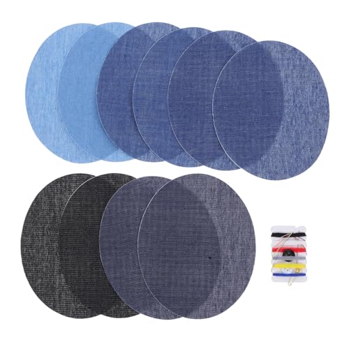 MUELODSIC 10 Stück Teiliges Denim Bügelflicken Oval zum Aufbügeln und Nähen Farben Patch Kit mit Nähzubehör für Jeans Jacken Rucksäcke Einfache Reparatur Abgenutzter Kleidung Vielseitig von MUELODSIC