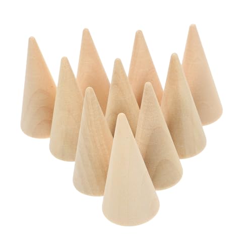MUELODSIC 10 Stück Teiliges Holzkegel Unbemalt DIY Bastelkonus für Schmuckständer Kleine Figuren Bemalen Vielseitige Holzornamente für Kreative Handwerksprojekte von MUELODSIC
