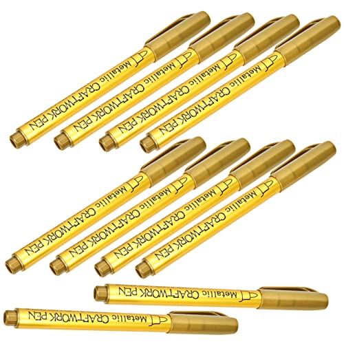 MUELODSIC 10 Stück Teiliges Metallic Öl Marker in Gold Schnelltrocknende Permanent Stifte für DIY Kunst Textil Vielseitig Verwendbar Einfache Handhabung für Künstler und Bastler von MUELODSIC