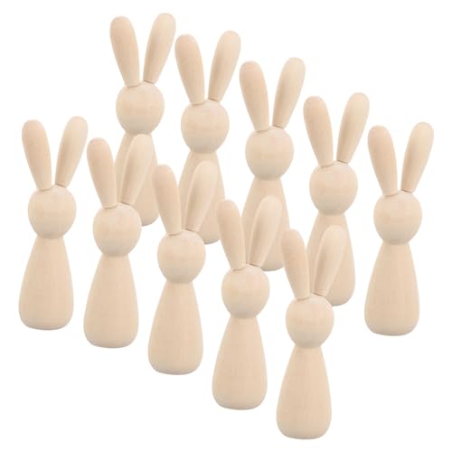 MUELODSIC 10 Stück Teiliges Naturfarbener Holz Hasen Puppen zum Bemalen Glatte Oberfläche DIY Deko für Kreative und Bastelfans als Kleines Regal Deko Element MUELODSIC 10 Stück Teiliges Naturfarbener Holz Hasen Puppen zum Bemalen Glatte Oberfläche DIY Deko für Kreative und Bastelfans als Kleines Regal Deko Element von MUELODSIC